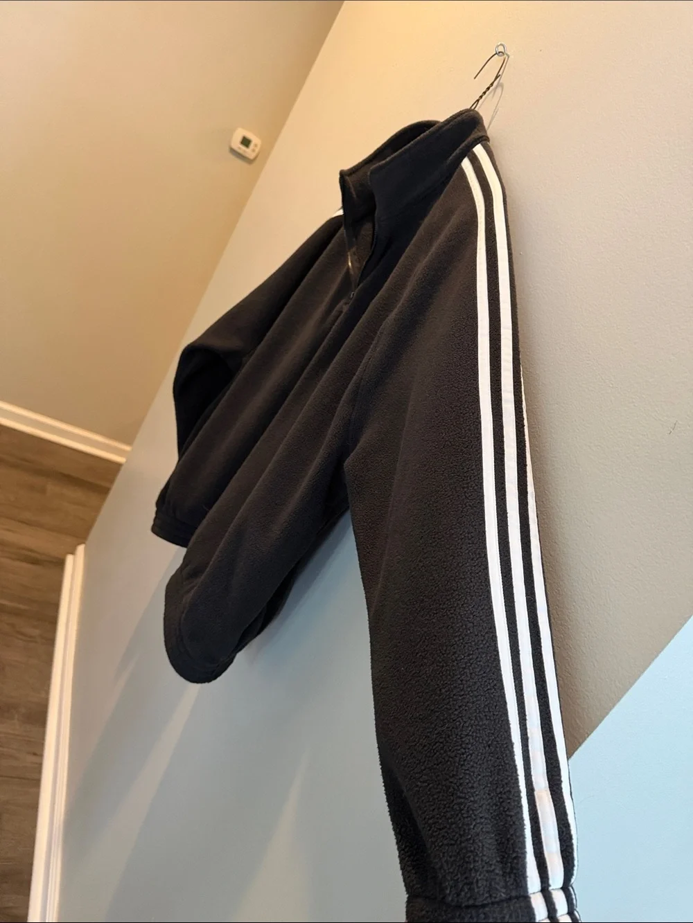 adidas Black Fleece Pullover with White Shoulder Stripes